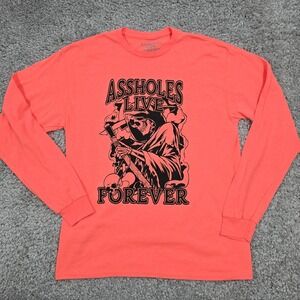 Assholes Live Forever Men’s Long Sleeve‎ Graphic Shirt Orange Large Streetwear